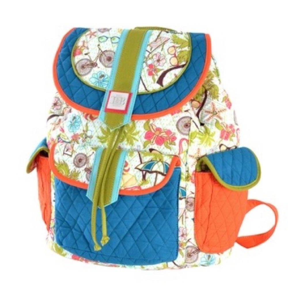 Inky & Bozko Tropical Beach Quilted Backpack Multi Color Travel Bag NWT